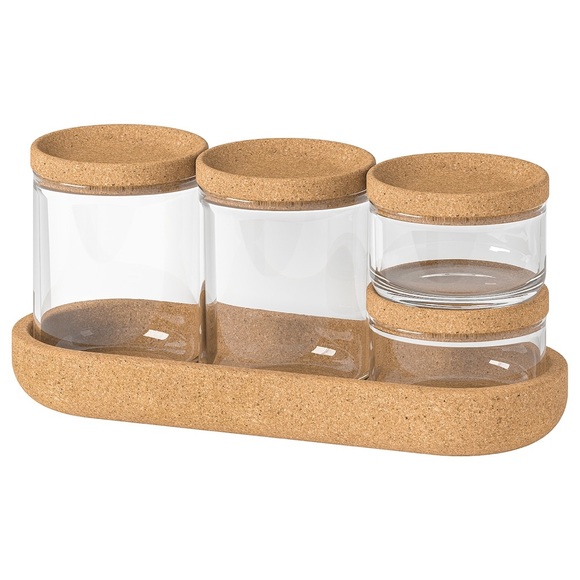 IKEA Other - Jar with lid and tray, set of 5, glass cork